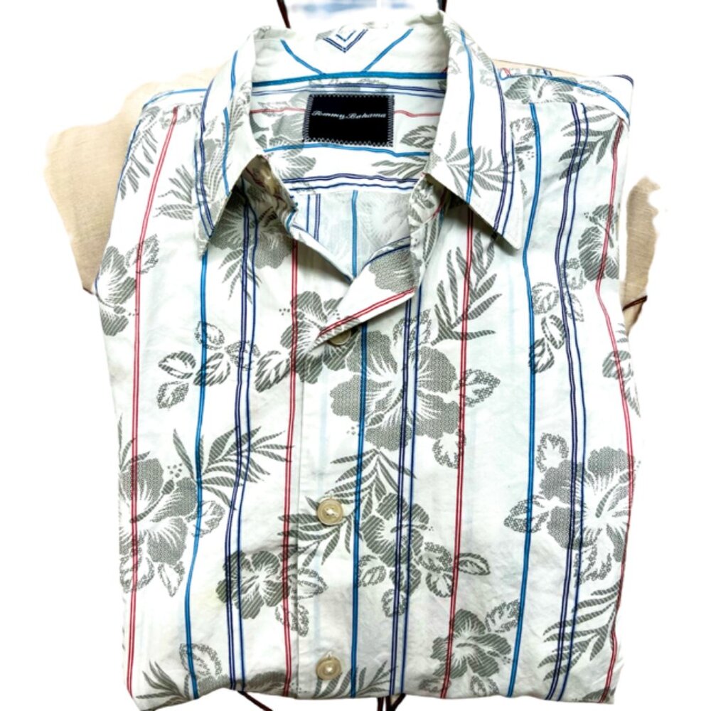 Men Tommy Bahama Casual Shirt Long Sleeve Button Down white blue stripe (77) - Picture 3 of 5